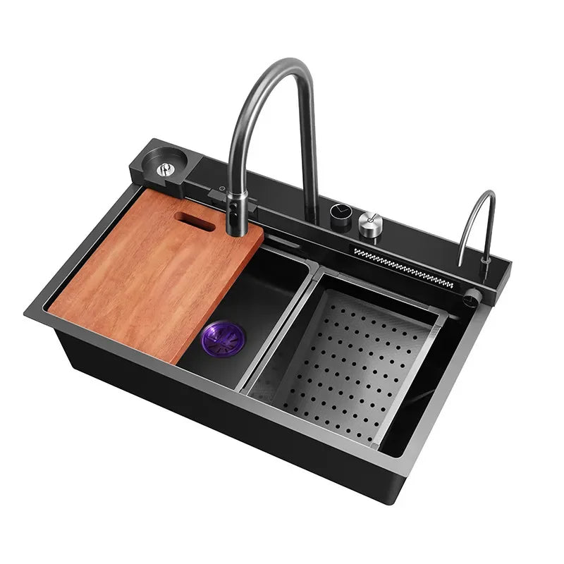 Stainless Steel Multifunctional Kitchen Sink with Waterfall Faucet