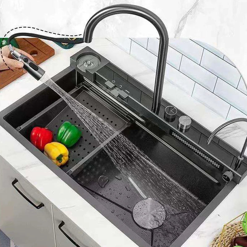 Stainless Steel Multifunctional Kitchen Sink with Waterfall Faucet