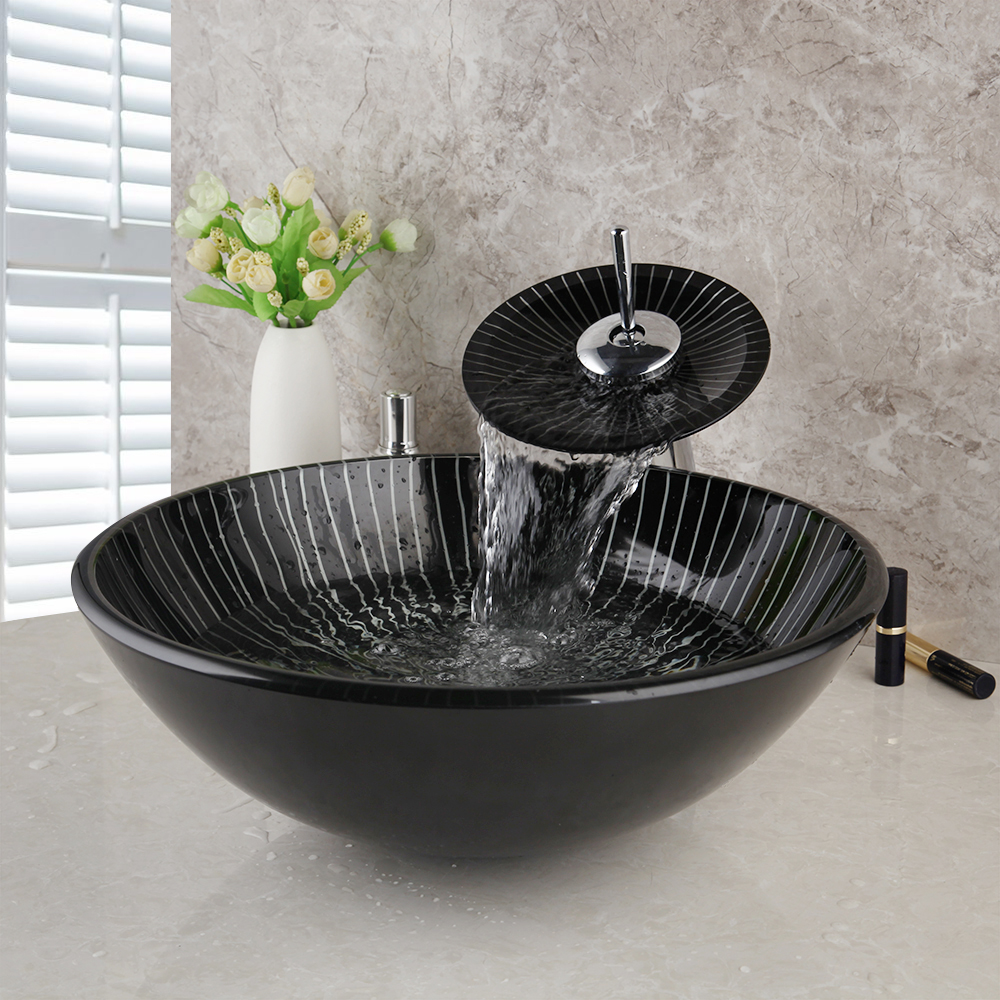 Square Black Bathroom Sink Washbasin Bath Set Faucet Mixer Tap