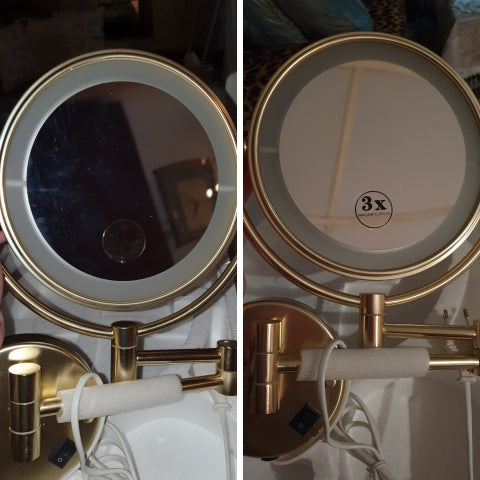 8" Luxury Golden Stainless Steel Wall Mount Illuminated Double Side Make Up Mirror