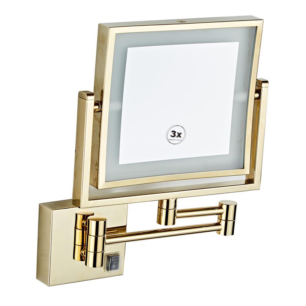 Dressing Mirror 8 inch two side Wall Mounted Gold Square LED Mirror
