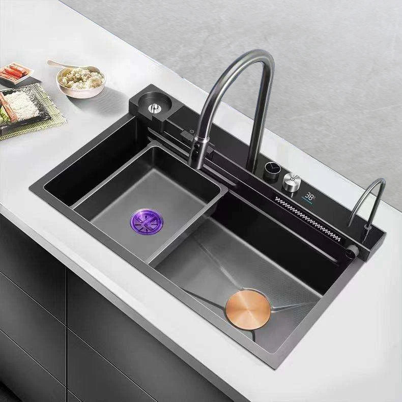 Stainless Steel Multifunctional Kitchen Sink with Waterfall Faucet
