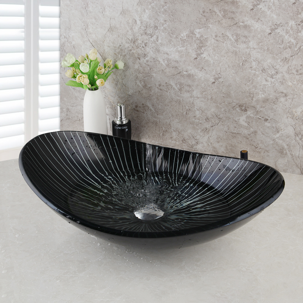 Square Black Bathroom Sink Washbasin Bath Set Faucet Mixer Tap
