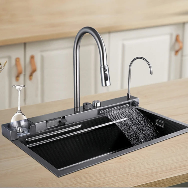 Stainless Steel Multifunctional Kitchen Sink with Waterfall Faucet