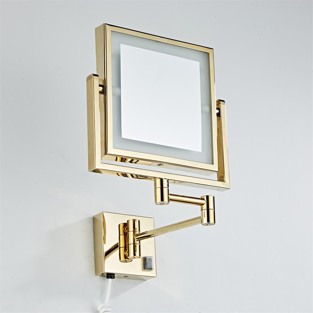 Dressing Mirror 8 inch two side Wall Mounted Gold Square LED Mirror